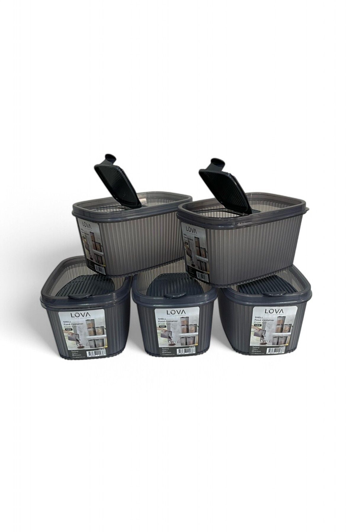 Erzak Saklama Kabı 1.3 lt, Antrasit, 5'li Set