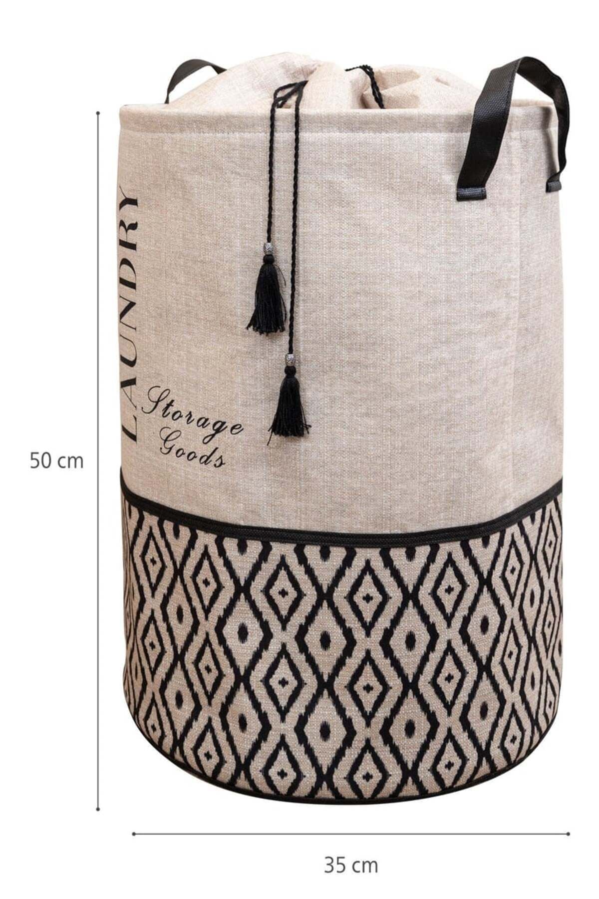 Yuvarlak Çamaşır Sepeti Bohem Stili, 35 x 35 x 50 cm