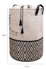 Yuvarlak Çamaşır Sepeti Bohem Stili, 35 x 35 x 50 cm