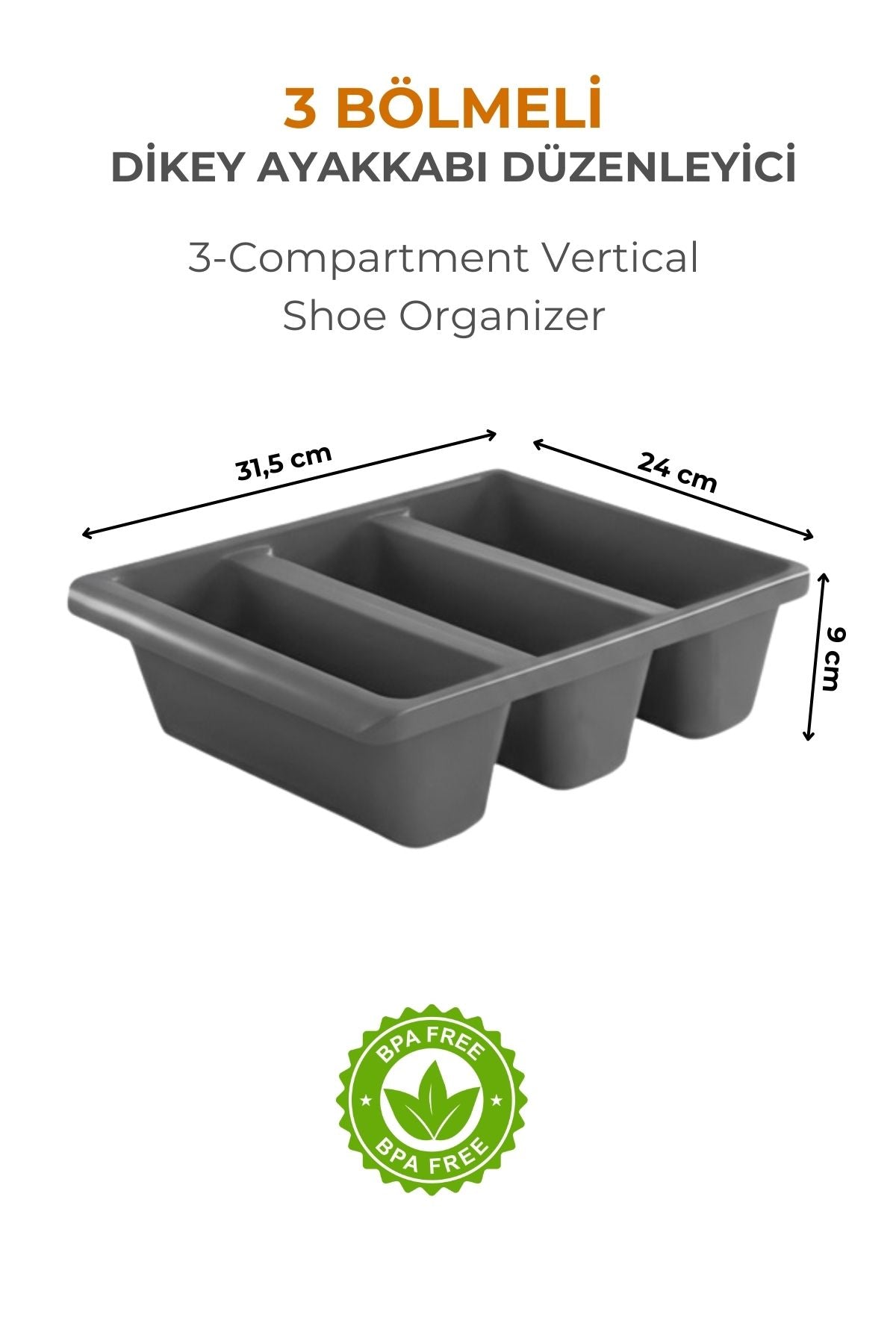 3 Bölmeli Ayakkabı Düzenleyici, Siyah