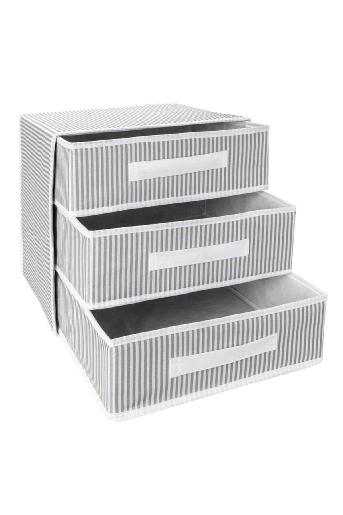3 Bölmeli Kumaş Çekmece Organizer – 32 x 32 x 32 cm