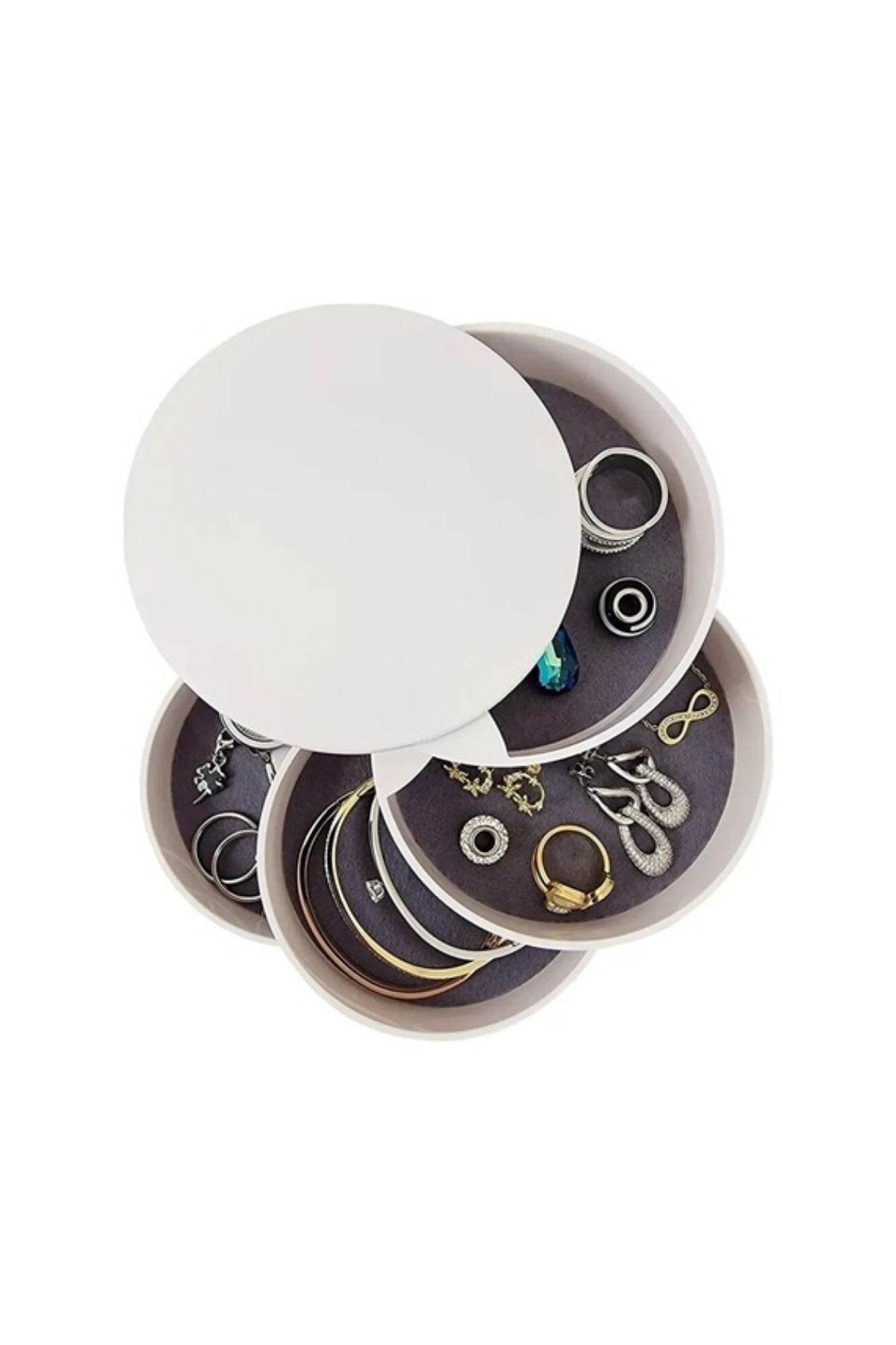 Dönebilir 4 Katlı Takı ve Aksesuar Organizeri - Beyaz