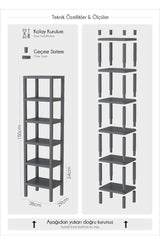 Omaş 6 Katlı Dikey Raf Düzenleyici Plastik Raf Ünitesi Beyaz, Kitaplık, Banyo, Mutfak Rafı, Beyaz