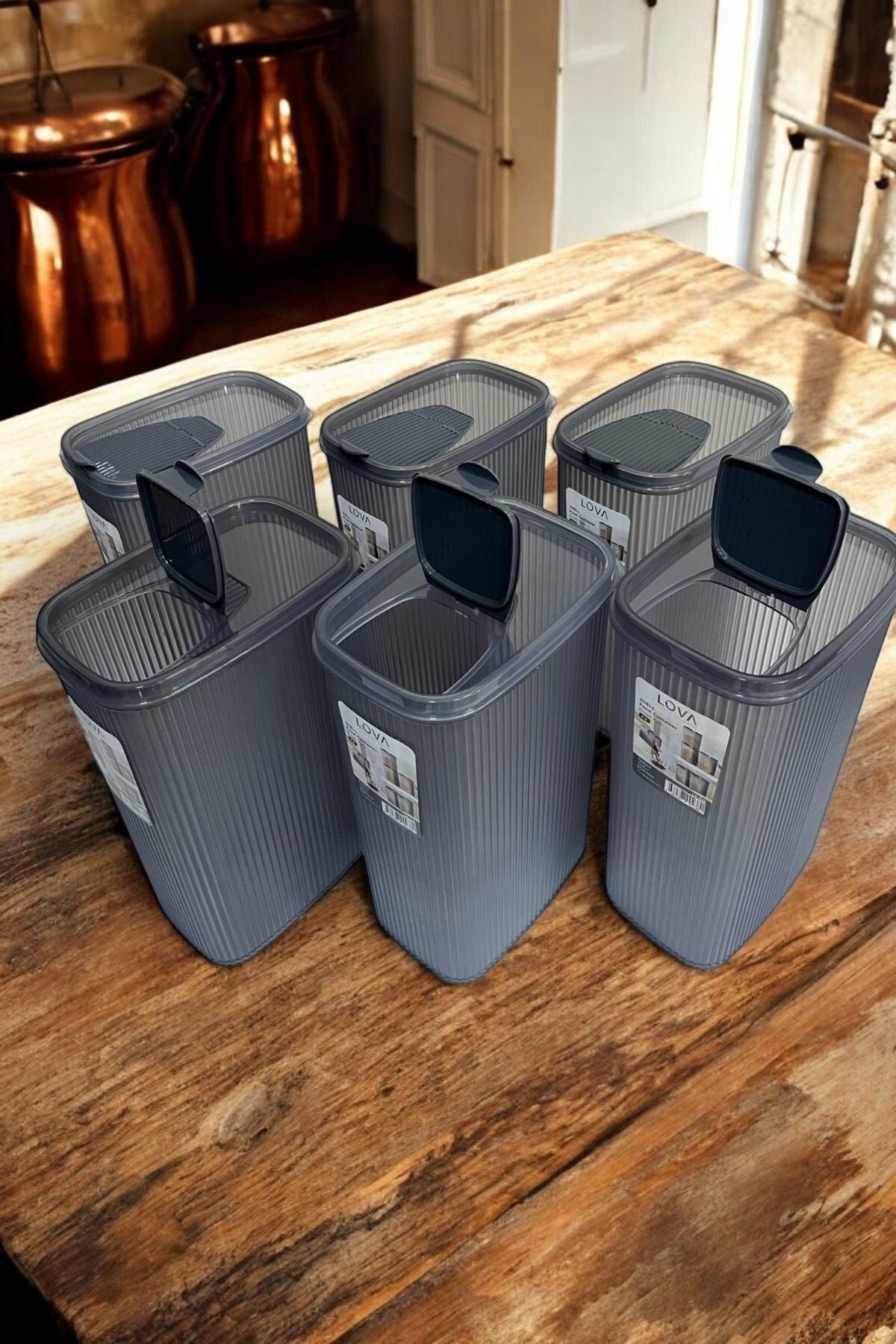 Erzak Saklama Kabı 4 lt, Antrasit, 6'lı Set