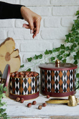 Festival Desenli Metal Saklama Kabı Seti - 2'li Set (1,3 LT - 2,9 LT)