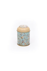 Flora Blue Desenli Yuvarlak Metal Saklama Kabı, 9 x 11 cm, 0,6 lt