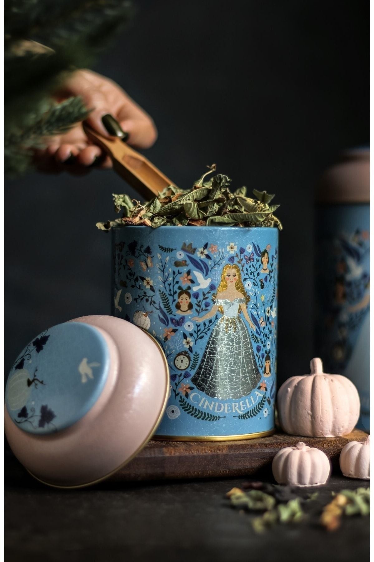 Fairytale Cinderella Desenli Yuvarlak Metal Saklama Kabı, 9 x 11 cm, 0,6 lt