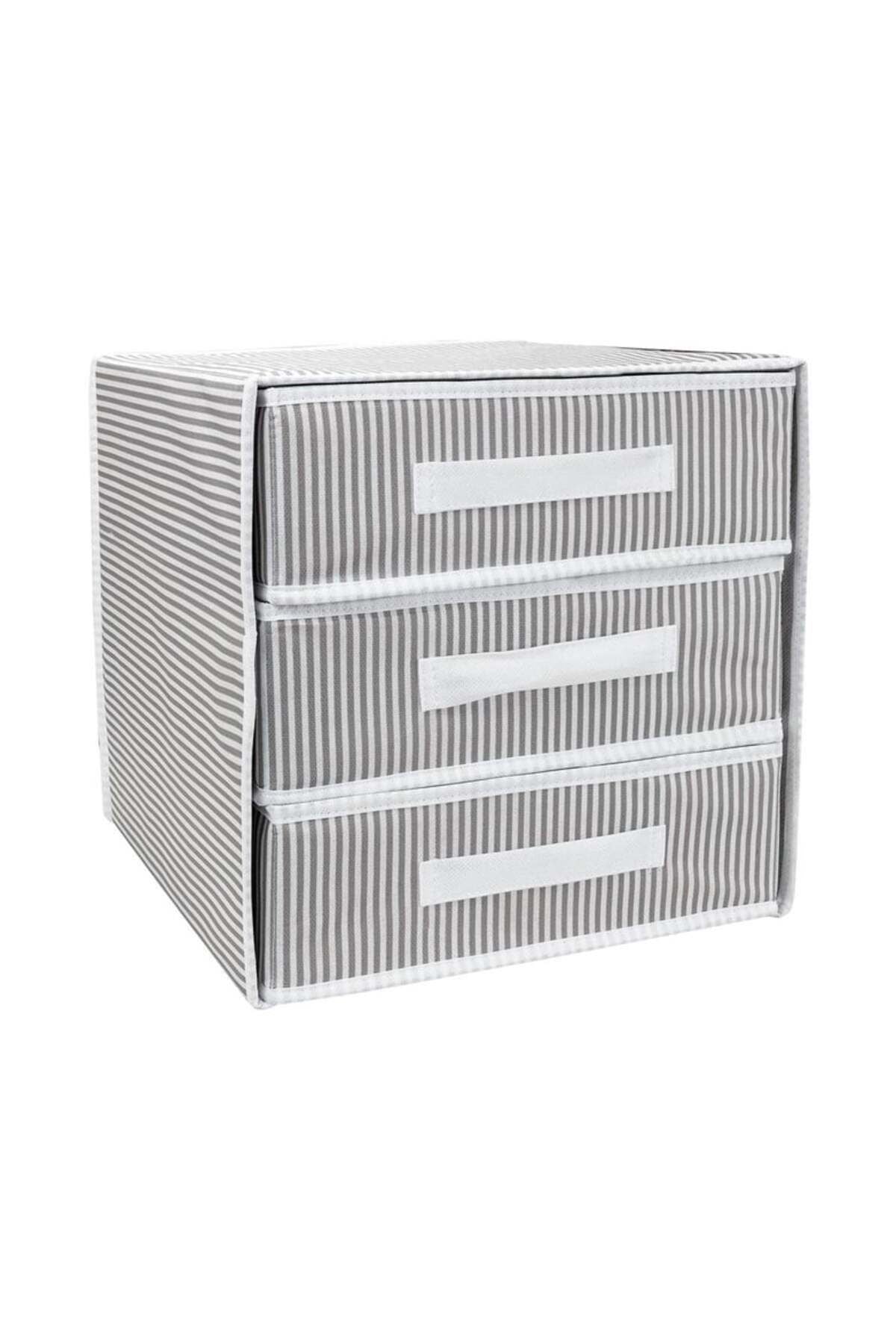 3 Bölmeli Kumaş Çekmece Organizer – 32 x 32 x 32 cm