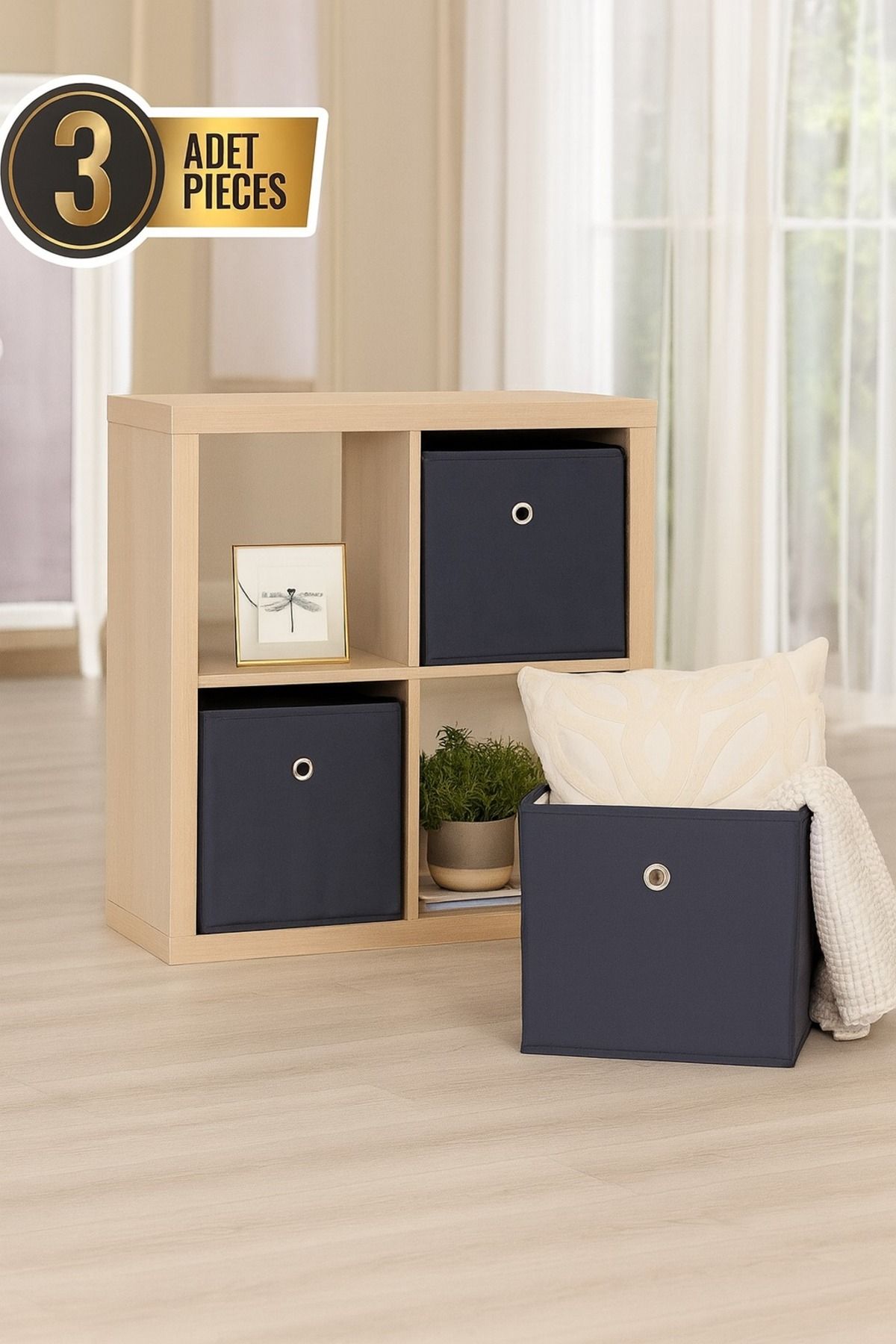 Raf Organizer 3'lü Set, Organizer Düzenleyici Kutu, Antrasit