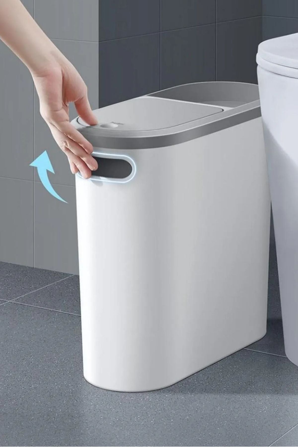 10 Litre Modern Tasarım Çöp Kovası – Banyo, Ofis, Mutfak İçin Hijyenik & Pratik Atık Kutusu, Gri