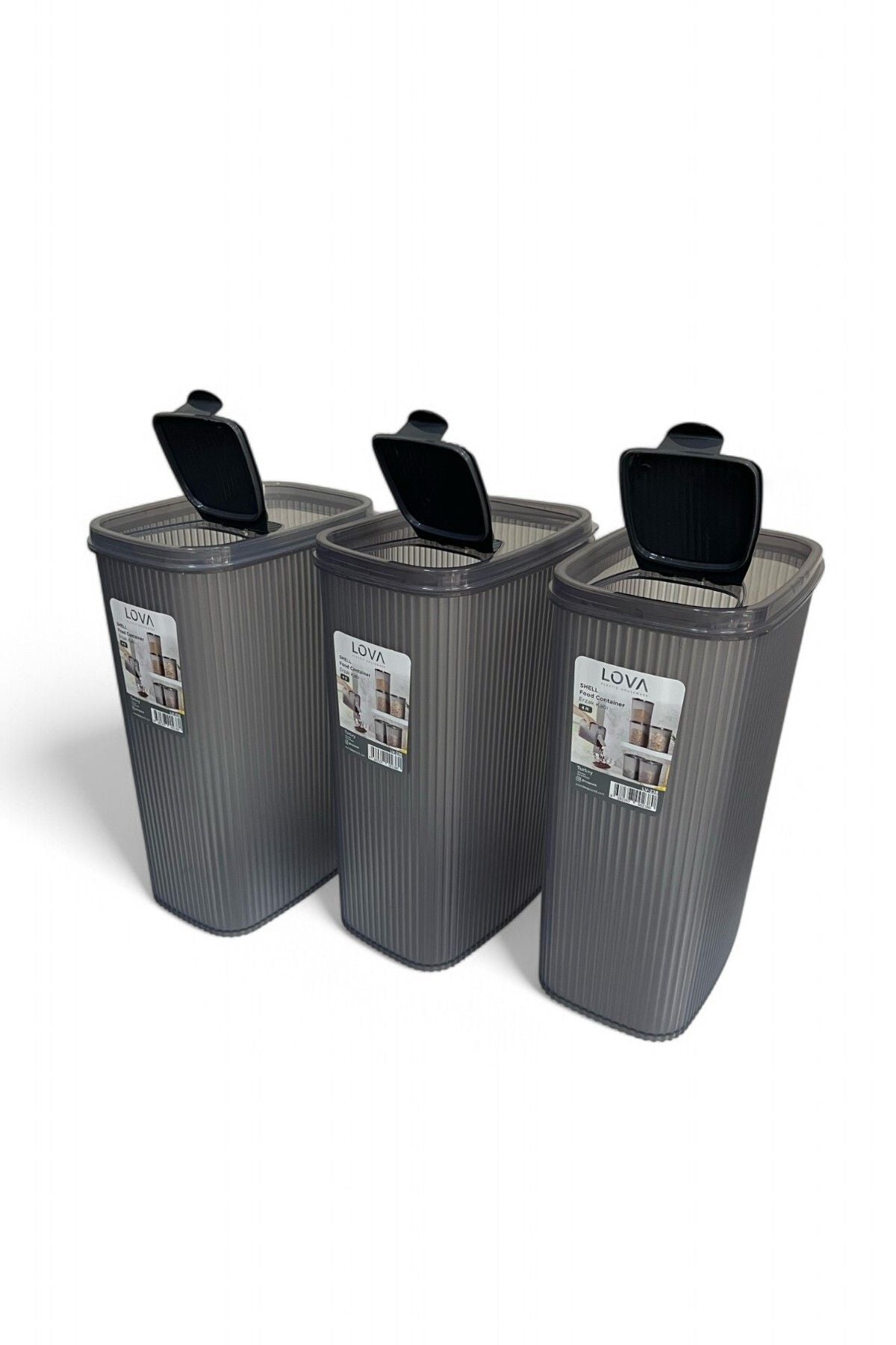 Erzak Saklama Kabı, Antrasit Renk, 4 lt, 3'lü Set