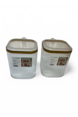 2500 ml 2'li Kulplu Kapaklı Saklama Kabı Seti, Şeffaf Gold