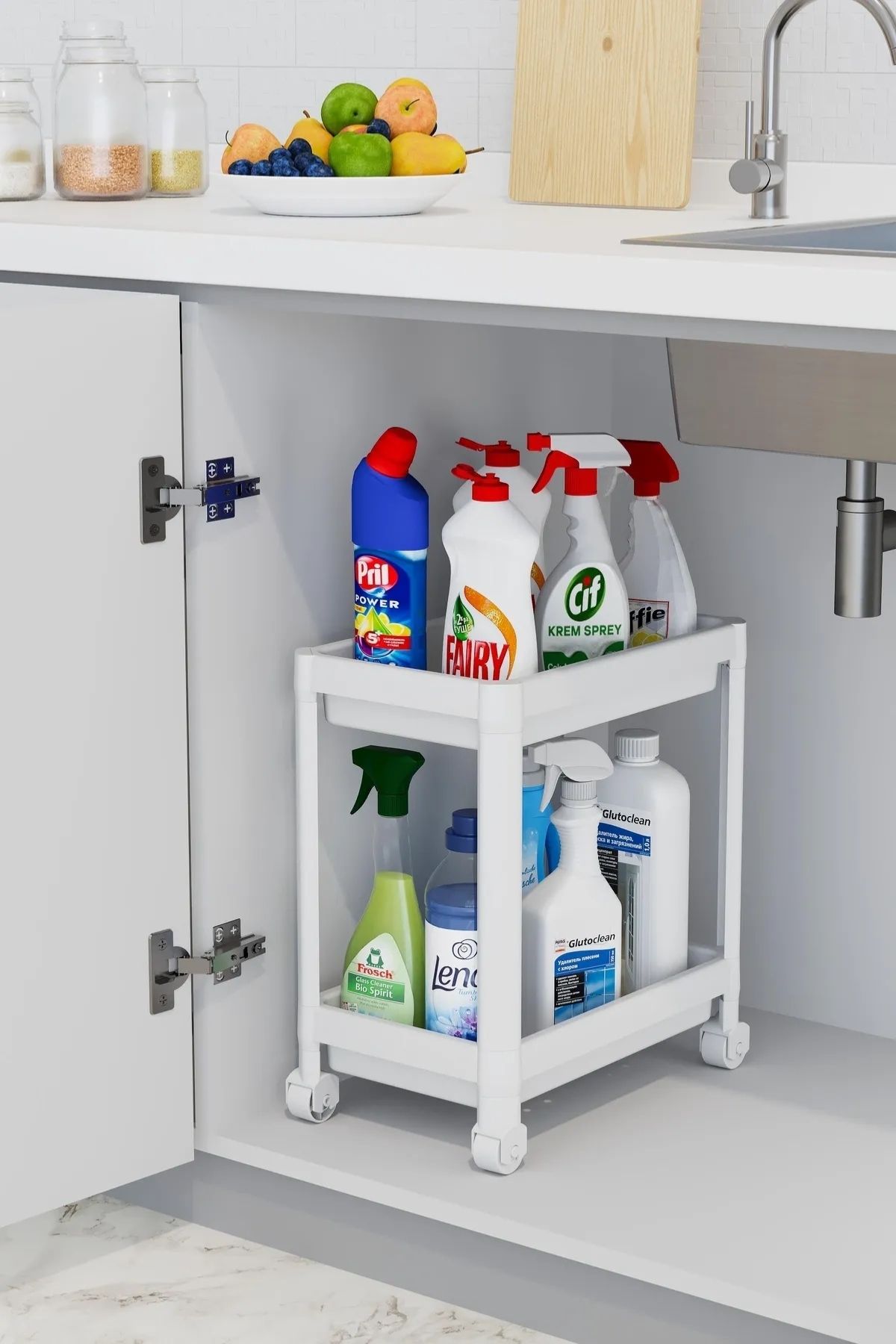 Omaş Tezgah Altı Tekerlekli Raf Ünitesi, Beyaz