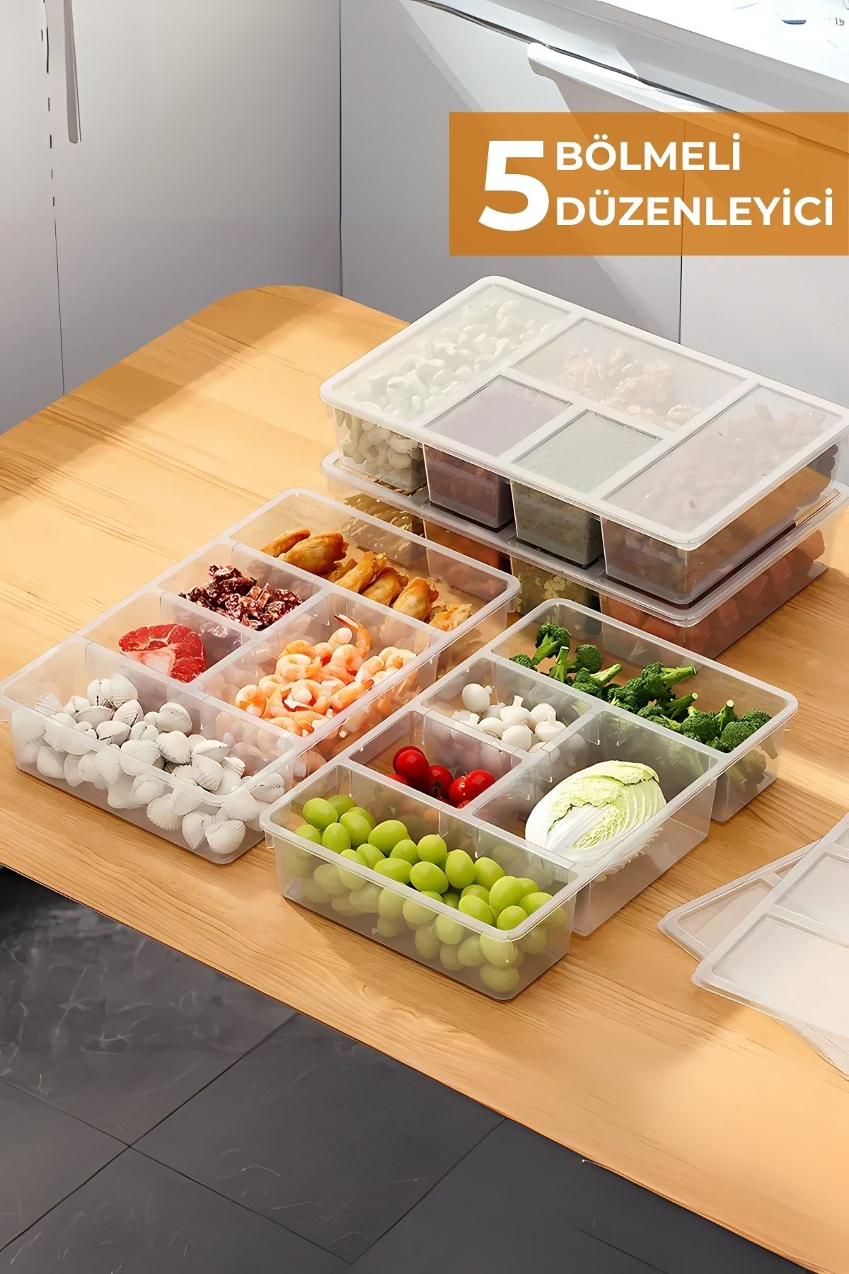 5 Bölmeli Buzdolabı Düzenleyici, Difriz Organizeri, Derin Dondurucu Düzenleyici