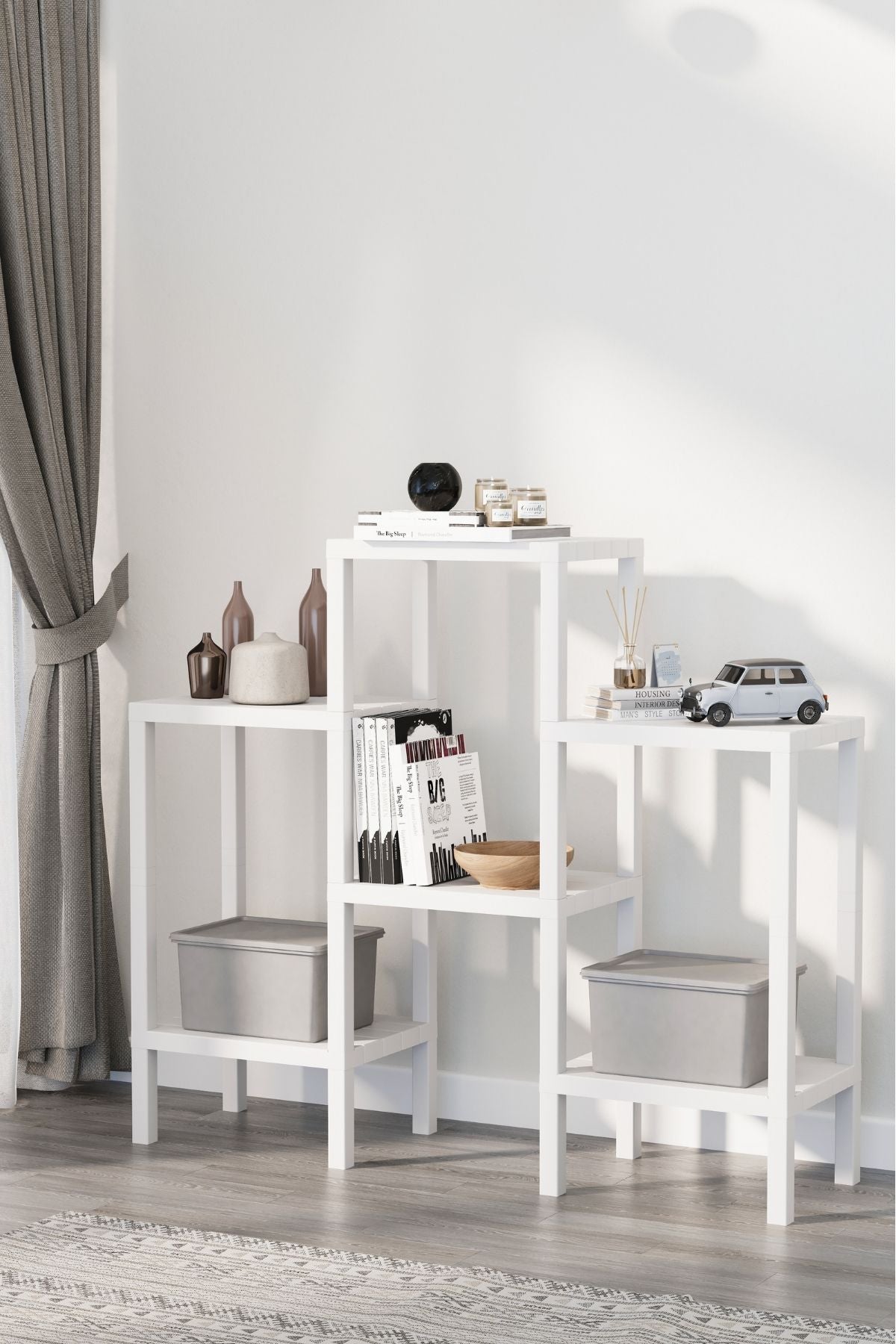 Omaş 6 Katlı Düzenleyici Plastik Yatay Raf Ünitesi Beyaz, Kitaplık, Banyo, Mutfak Rafı, Beyaz