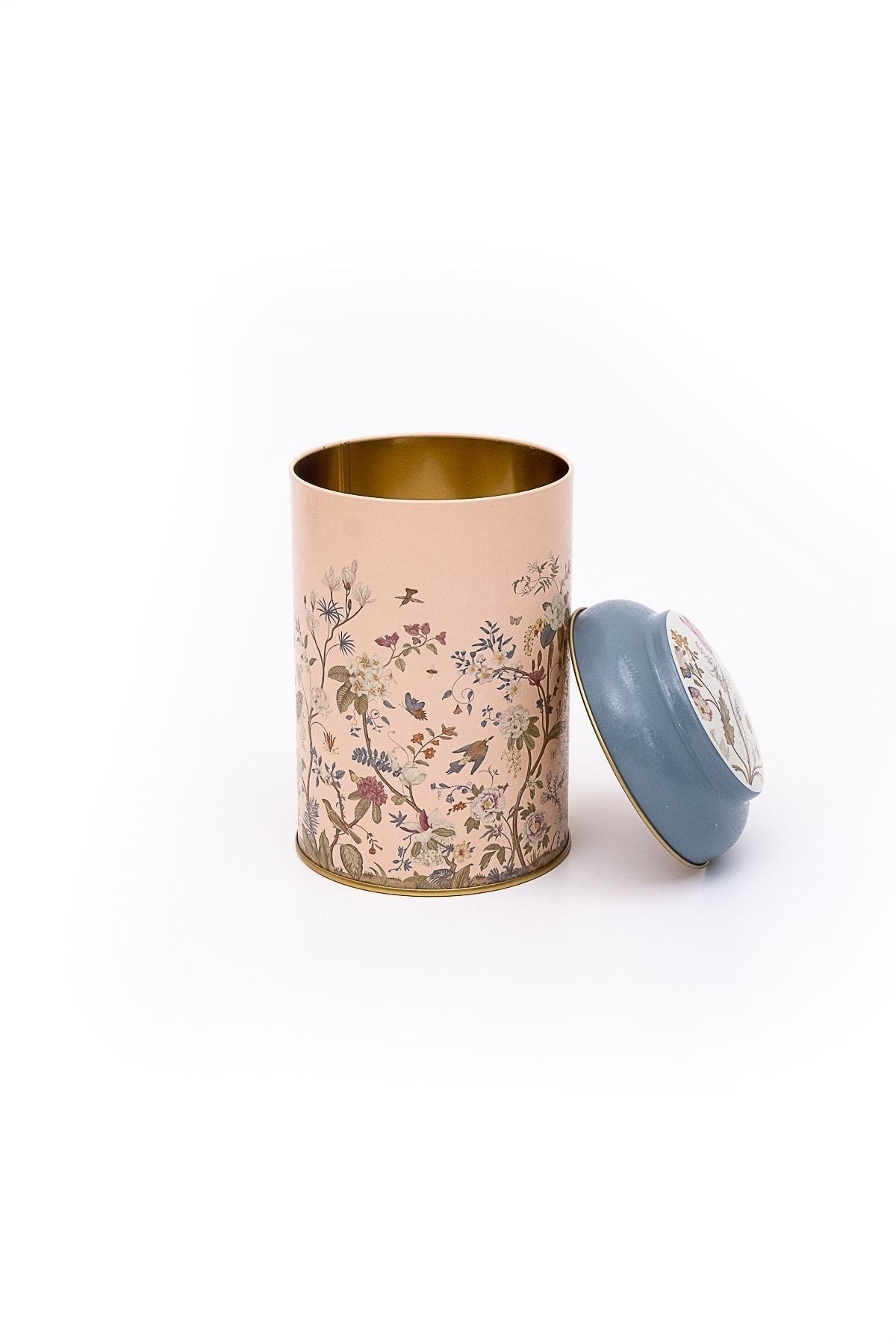 Flora Pink Desenli Yuvarlak Metal Saklama Kabı, 10,5 x 15 cm, 1,1 lt