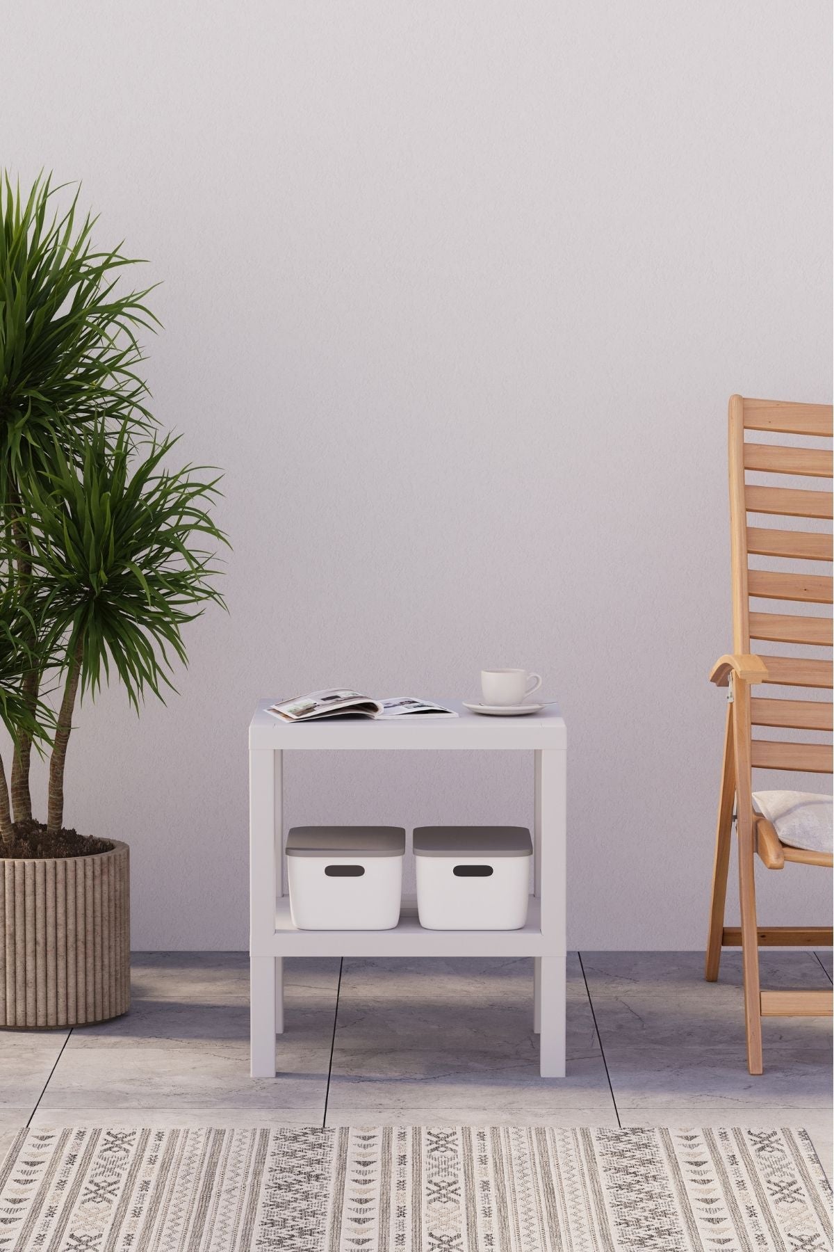 Omaş 2 Katlı Dikey Raf, Plastik Sehpa, Balkon Rafı, Saksılık, Banyo Mutfak Rafı, Beyaz