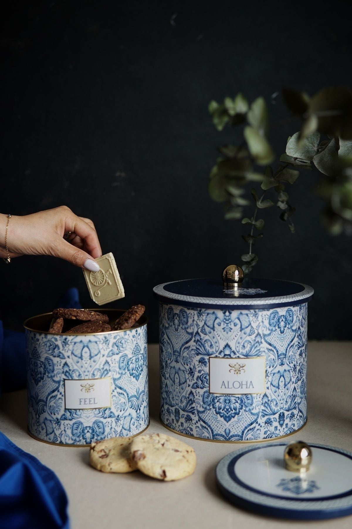 Lisbon Desenli Metal Saklama Kabı Seti - 2'li Set (1,7 LT - 3,5 LT)