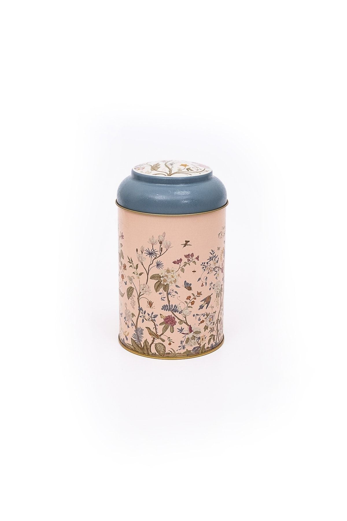 Flora Pink Desenli Yuvarlak Metal Saklama Kabı, 10,5 x 15 cm, 1,1 lt