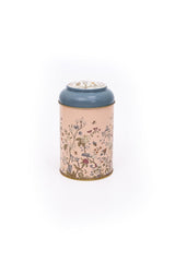 Flora Pink Desenli Yuvarlak Metal Saklama Kabı, 10,5 x 15 cm, 1,1 lt