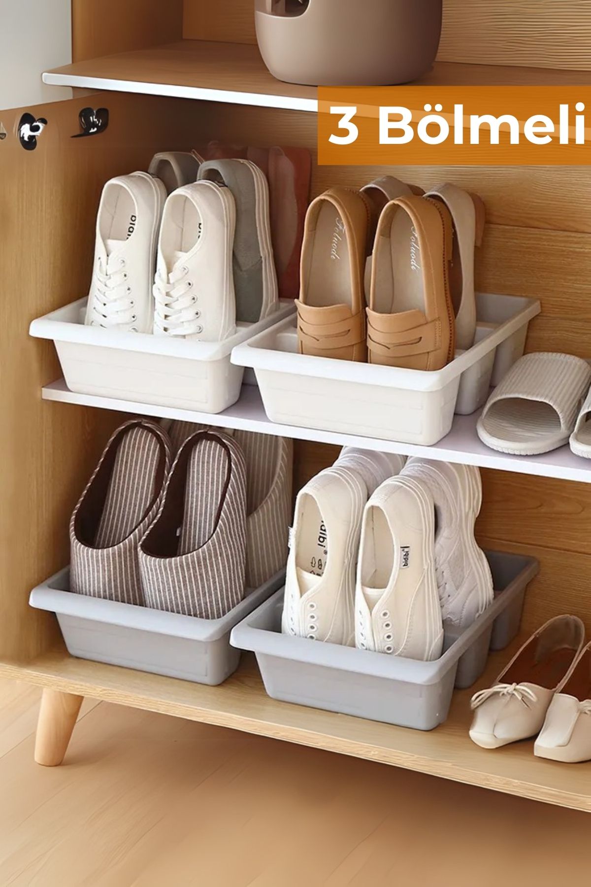 3 Bölmeli Ayakkabı Düzenleyici, Siyah