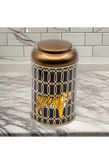 Tiger Desenli Yuvarlak Metal Saklama Kabı, 10,5 x 15 cm, 1,1 lt