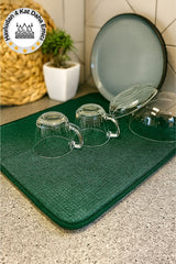 Süper Emici Bulaşık Kurutma Matı, Tezgah Üstü Bulaşıklık, Yeşil