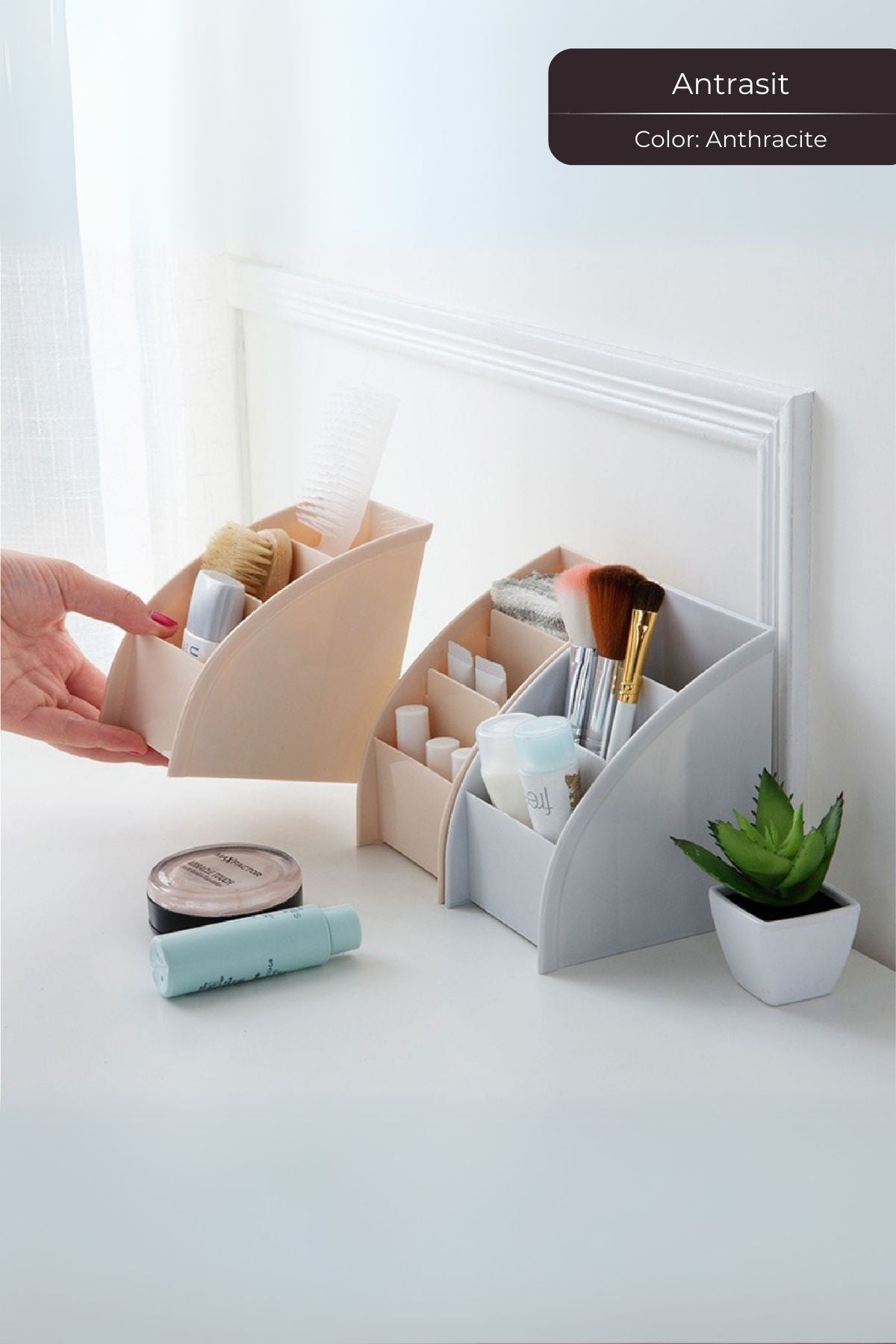 Lüks Makeup Ruj, Rimel, Oje Düzenleyici Organizer, Ruj Standı, Antrasit