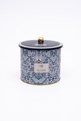 Lisbon Desenli Yuvarlak Metal Saklama Kabı Organizer Kutu 17,5 x 15,5 cm