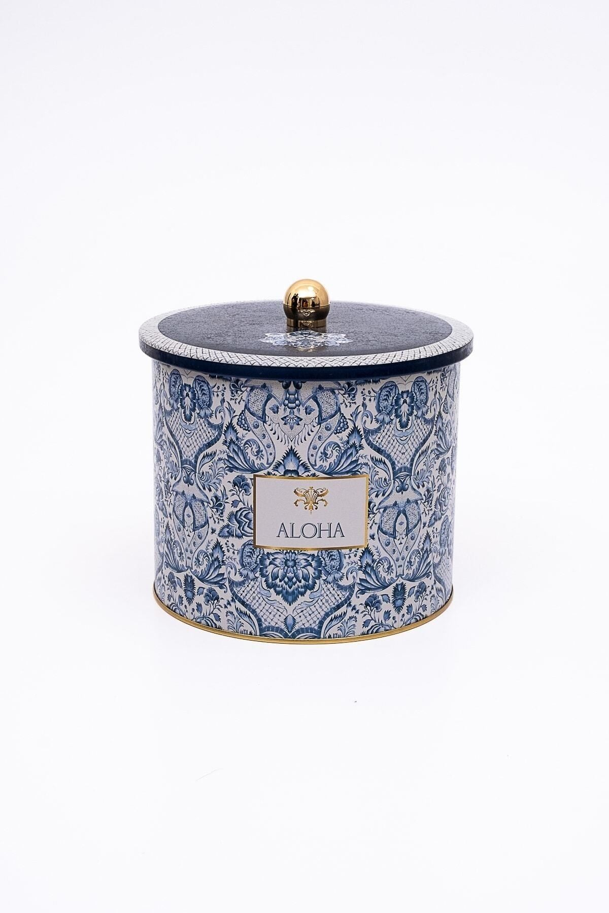 Lisbon Desenli Yuvarlak Metal Saklama Kabı Organizer Kutu 17,5 x 15,5 cm