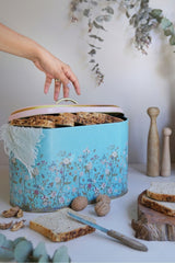 Flora Desenli Oval Ekmek Kutusu, Metal Ekmeklik, Ekmek Sepeti, 10,4 lt