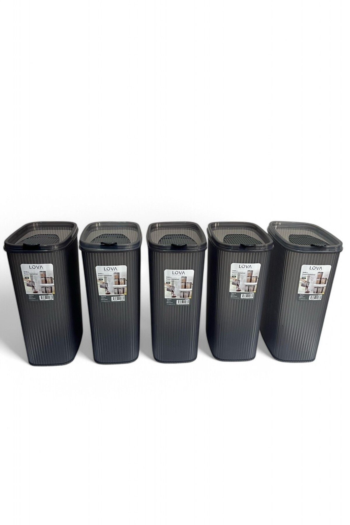 Erzak Saklama Kabı 4 lt, Antrasit, 5'li Set