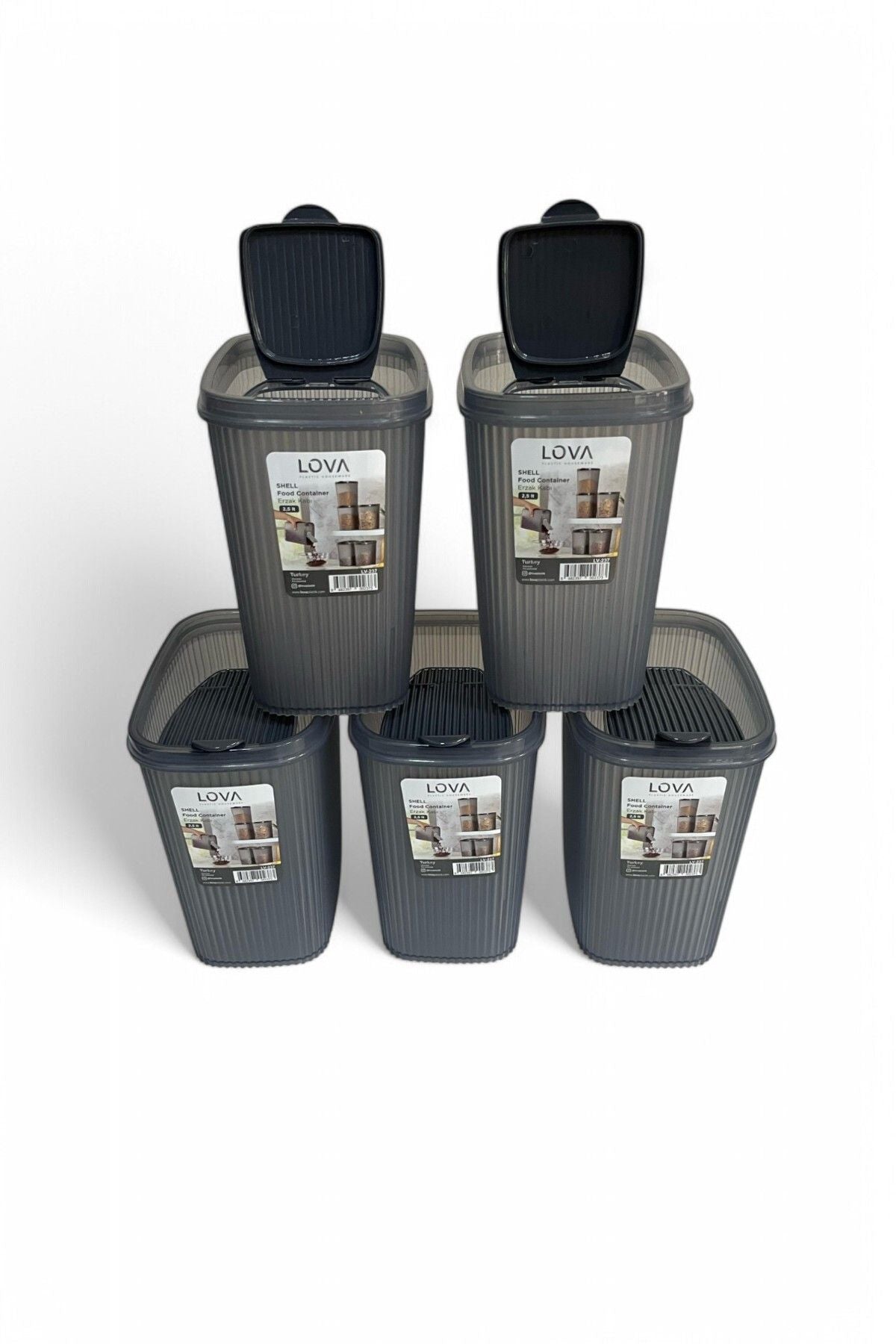 Erzak Saklama Kabı 2.5 lt, Antrasit, 5'li Set