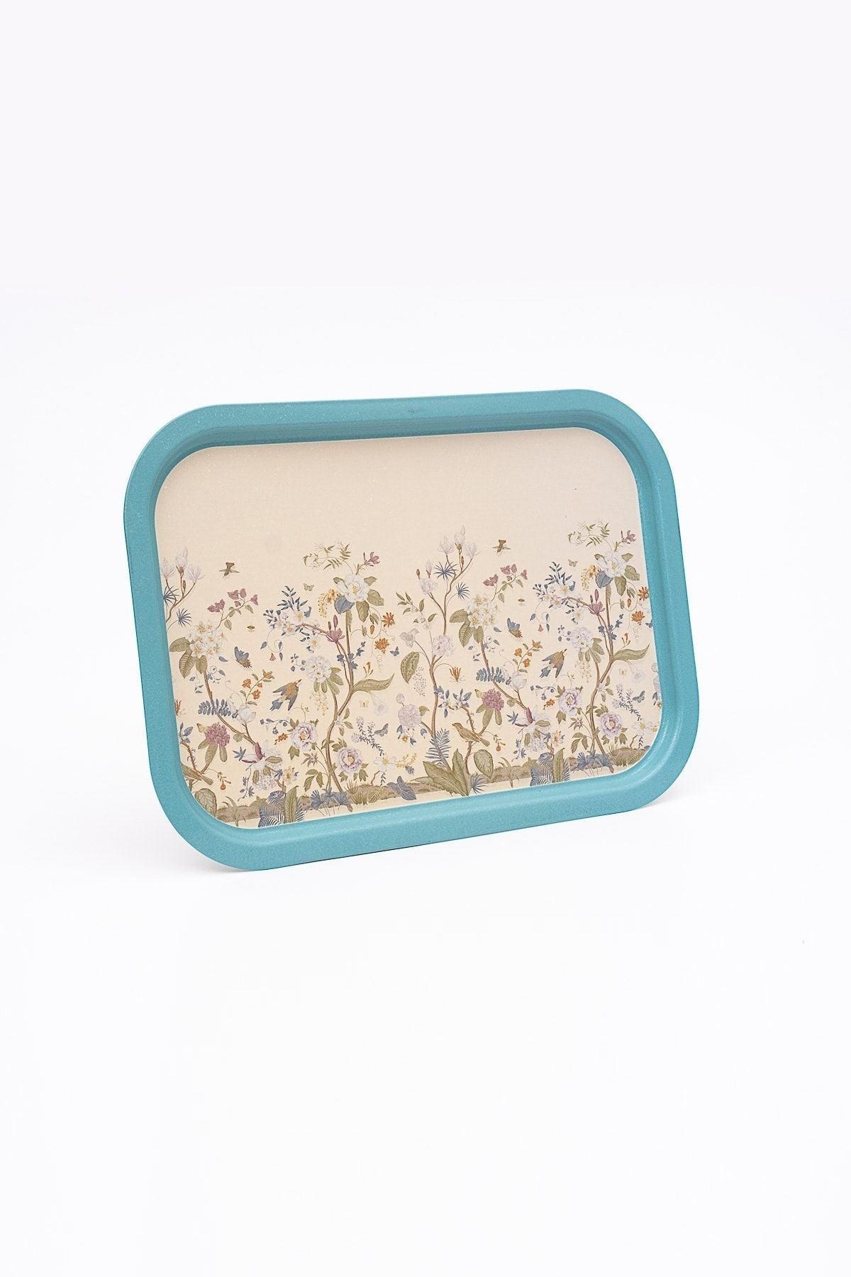 Flora Desenli Büyük Metal Tepsi, 28,5 x 40 cm