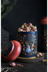 Fairytale Alices Desenli Yuvarlak Metal Saklama Kabı, 9 x 11 cm, 0,6 lt