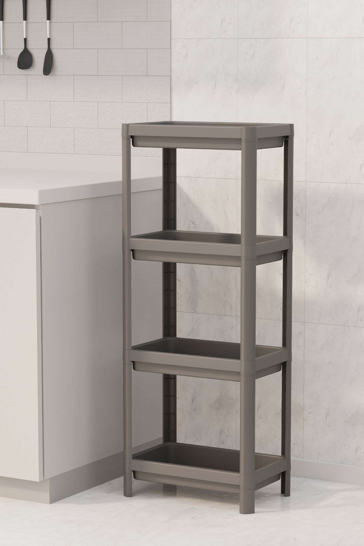 Omaş 4 Katlı Mutfak & Banyo Raf Ünitesi, Gri