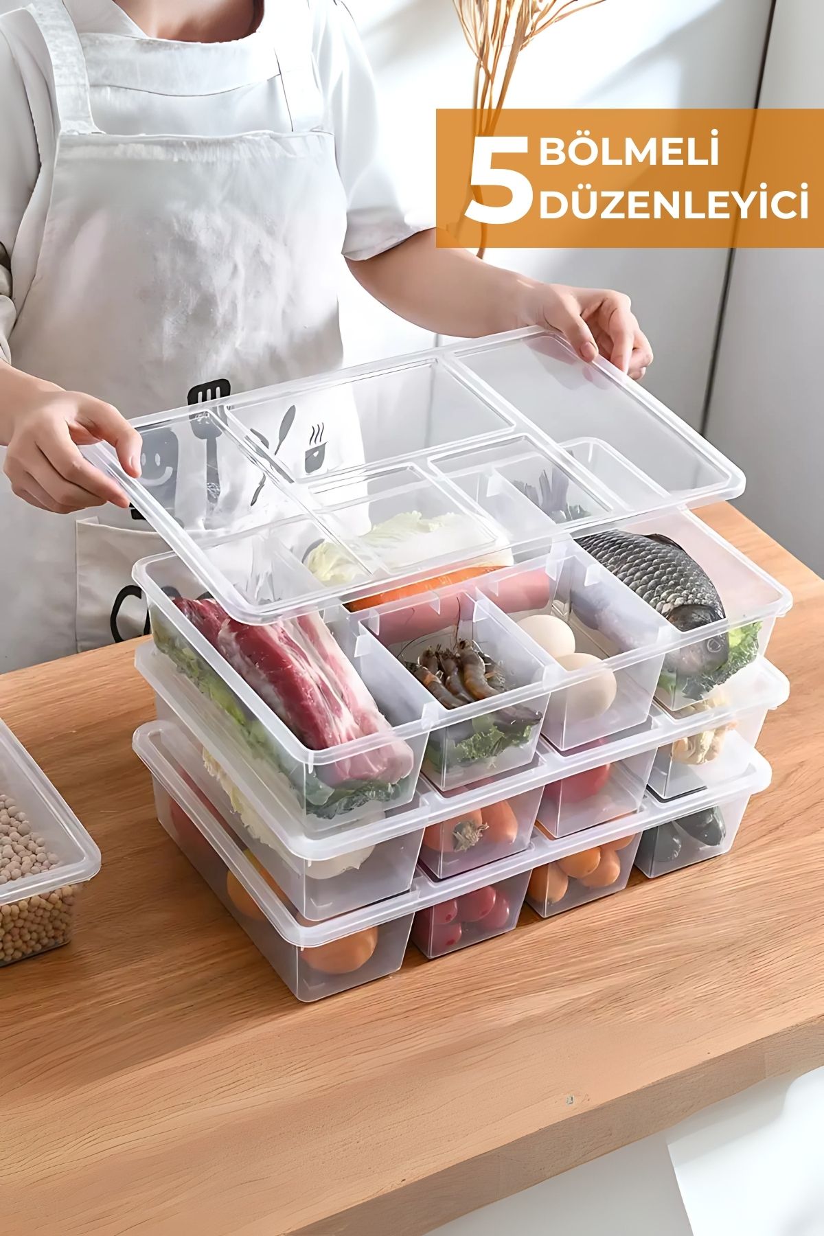 5 Bölmeli Buzdolabı Düzenleyici, Difriz Organizeri, Derin Dondurucu Düzenleyici