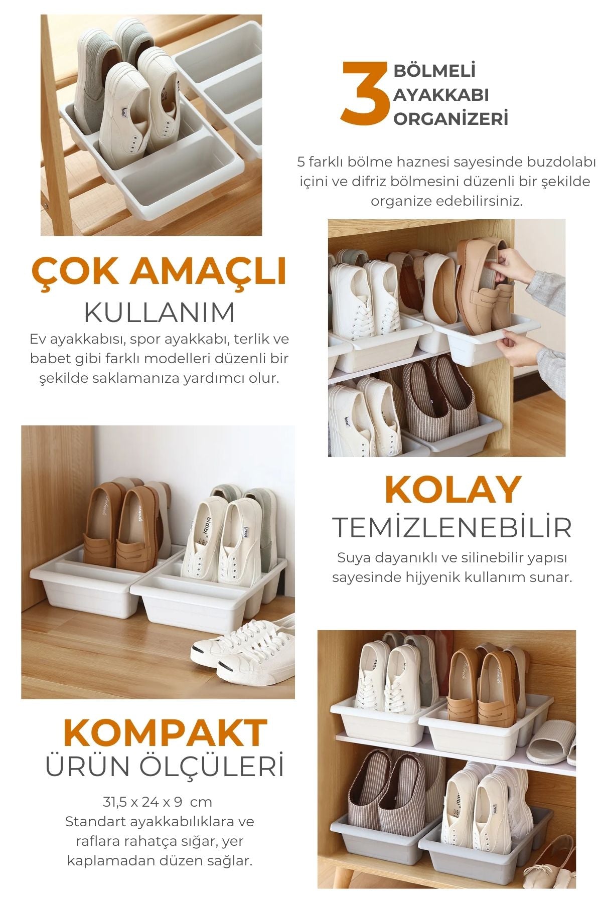 3 Bölmeli Ayakkabı Düzenleyici, Beyaz