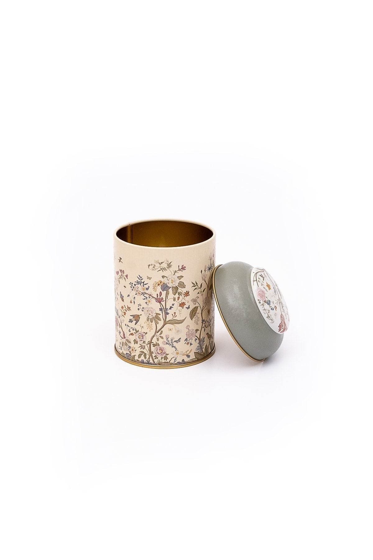 Flora Yellow Desenli Yuvarlak Metal Saklama Kabı, 9 x 11 cm, 0,6 lt