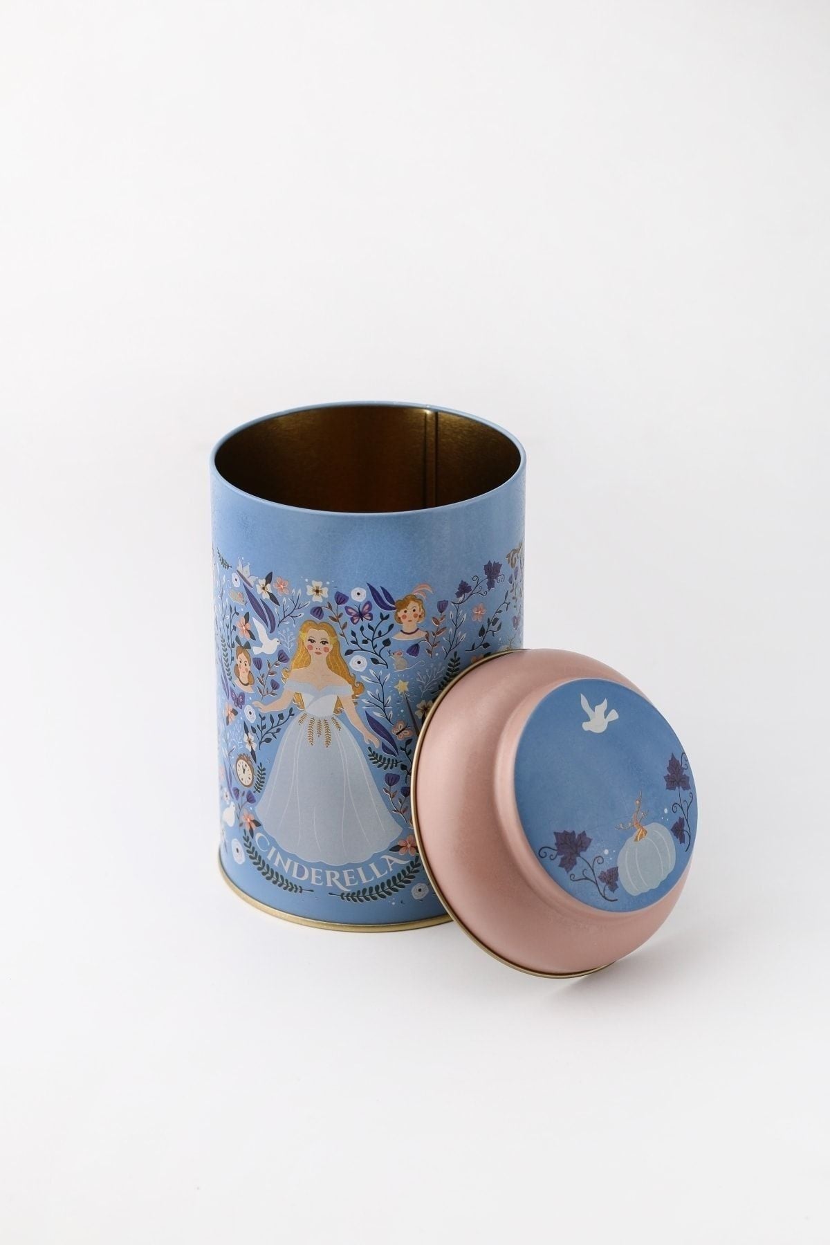 Fairytale Cinderella Desenli Yuvarlak Metal Saklama Kabı, 10,5 x 15 cm, 1,1 lt