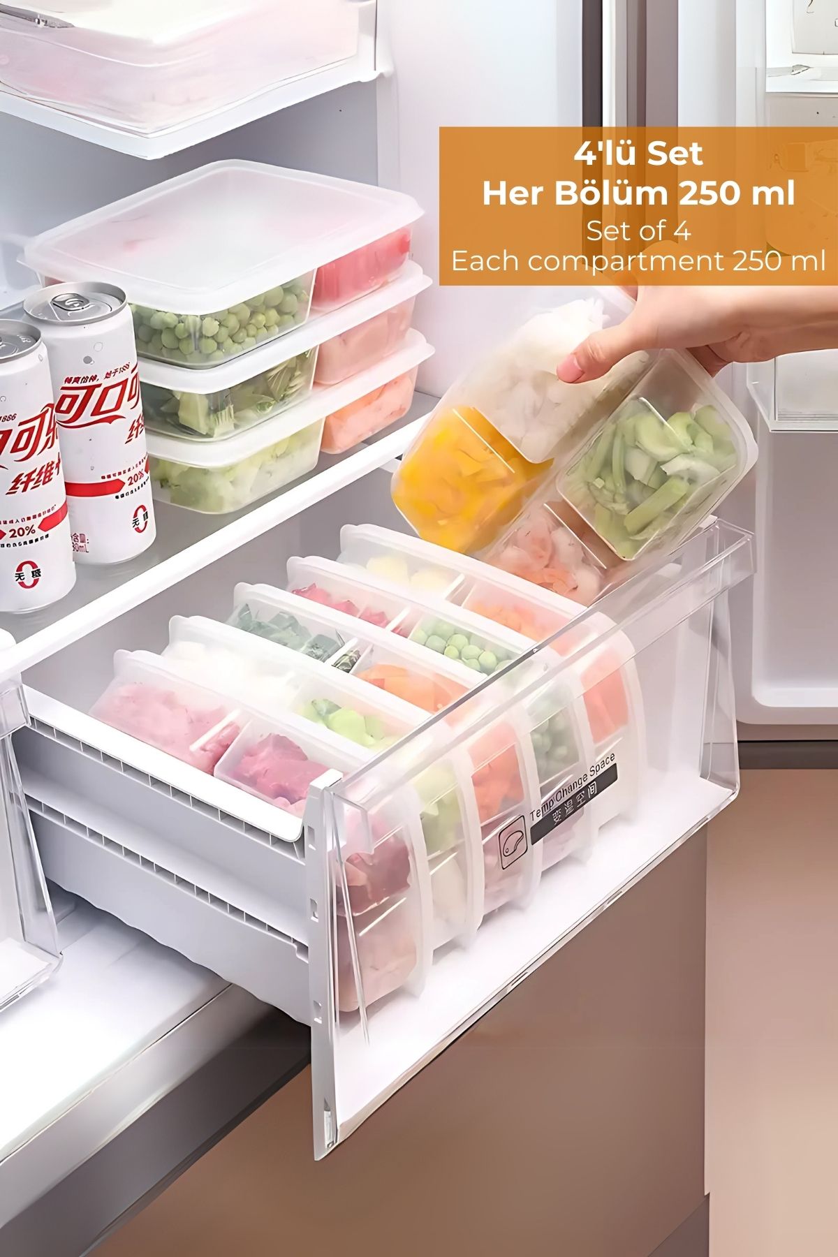 4 Bölmeli Buzdolabı Organizeri 1 lt, Friz Düzenleyici, 4'lü Set