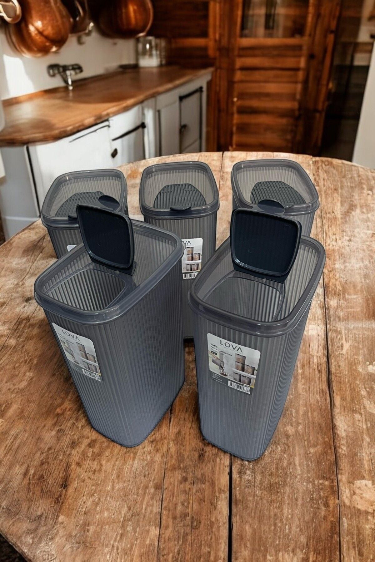 Erzak Saklama Kabı 4 lt, Antrasit, 5'li Set