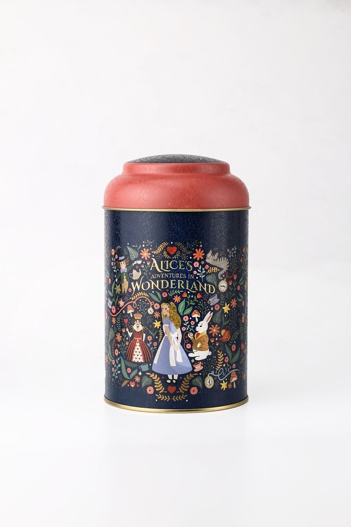 Fairytale Alices Desenli Yuvarlak Metal Saklama Kabı, 10,5 x 15 cm, 1,1 lt