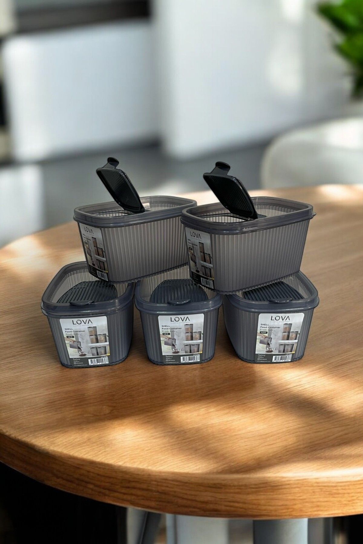 Erzak Saklama Kabı 1.3 lt, Antrasit, 5'li Set