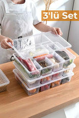 5 Bölmeli Buzdolabı Düzenleyici, Difriz Organizeri, Derin Dondurucu Düzenleyici, 3'lü Set