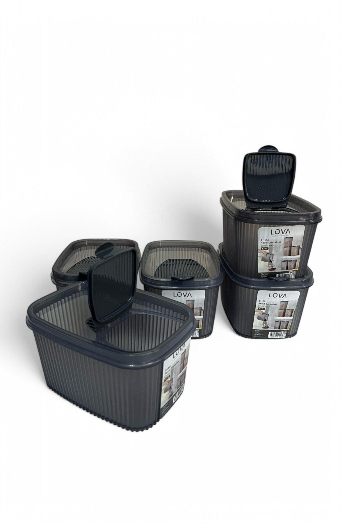 Erzak Saklama Kabı 1.3 lt, Antrasit, 5'li Set