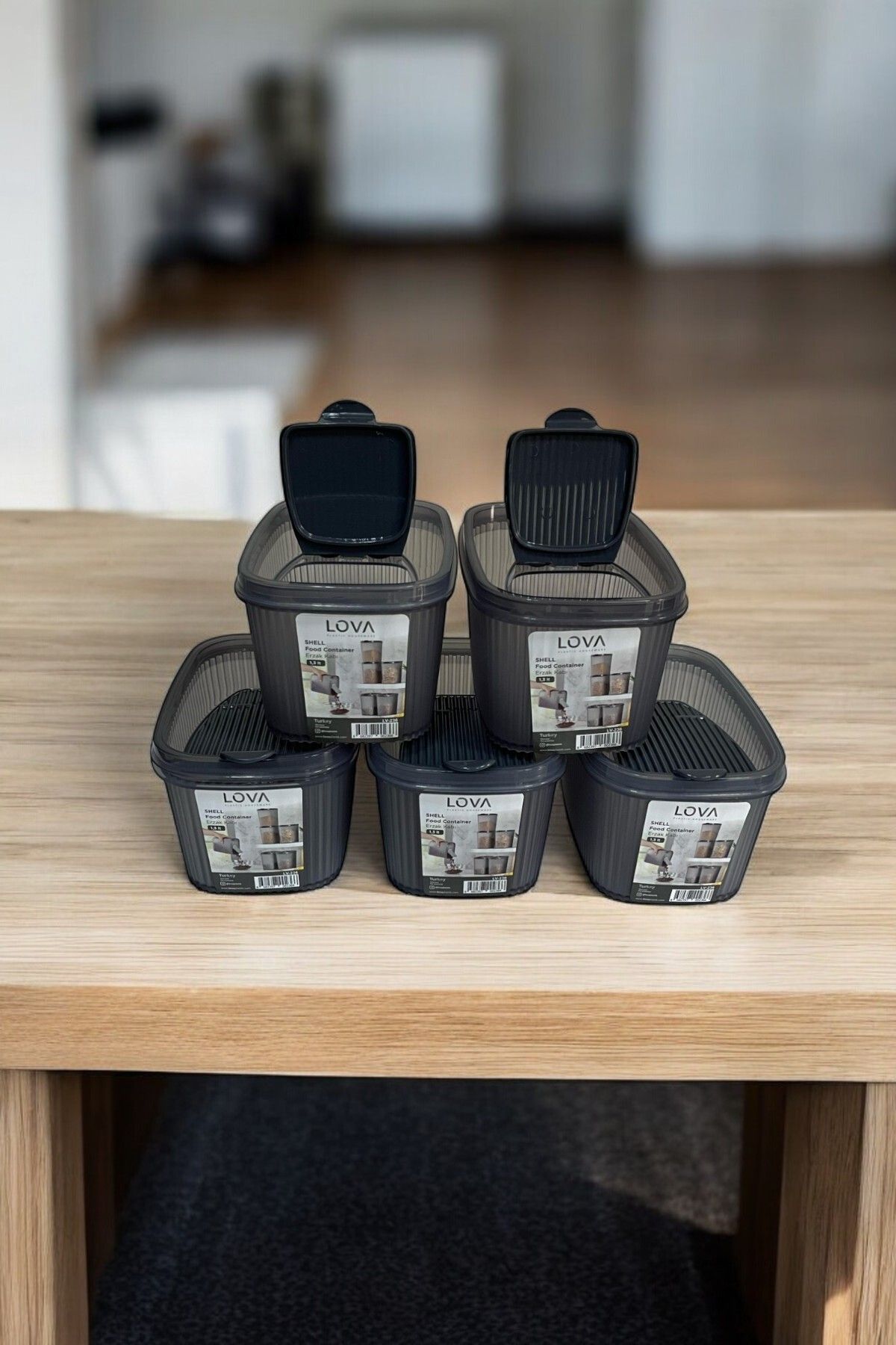 Erzak Saklama Kabı 1.3 lt, Antrasit, 5'li Set