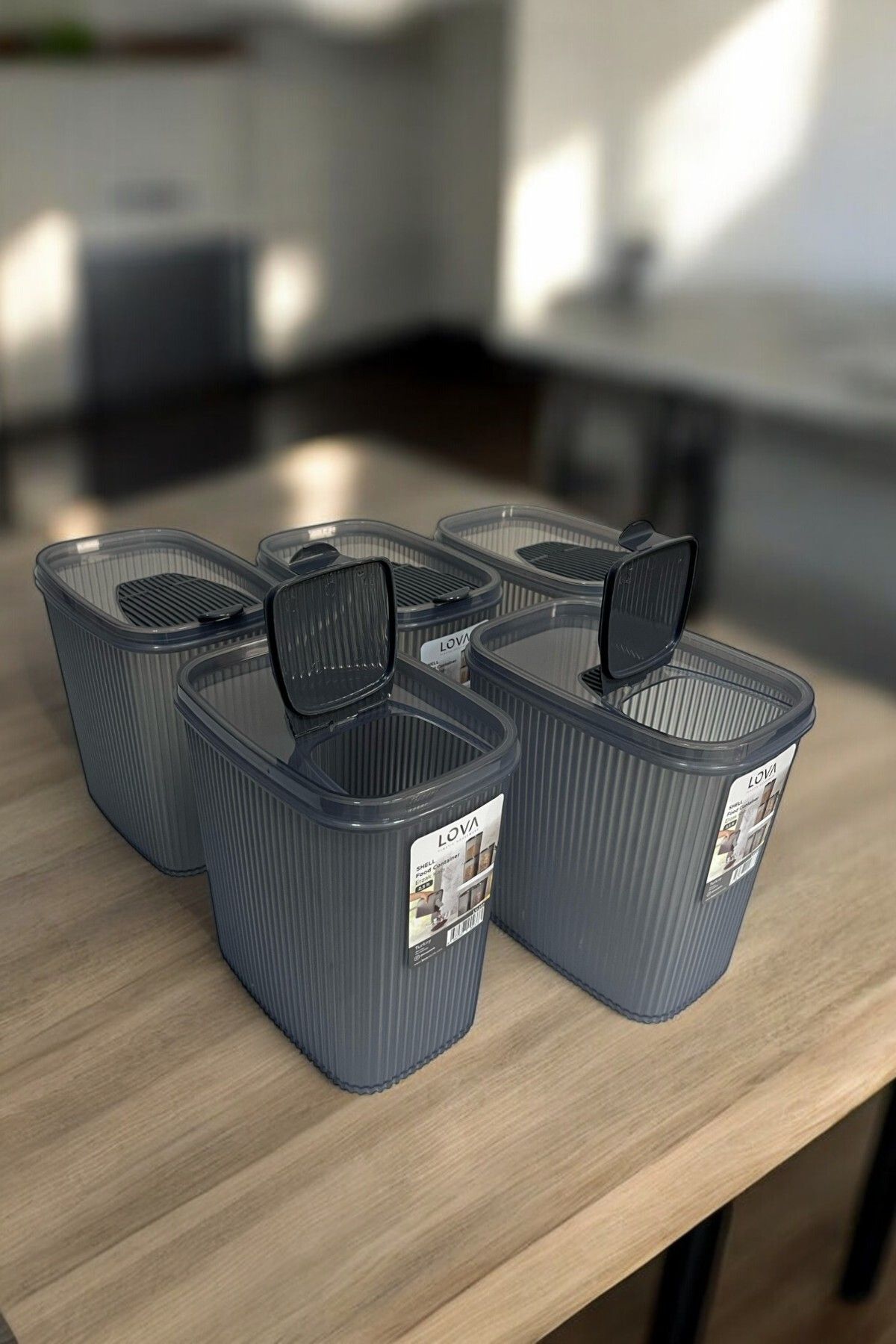 Erzak Saklama Kabı 2.5 lt, Antrasit, 5'li Set