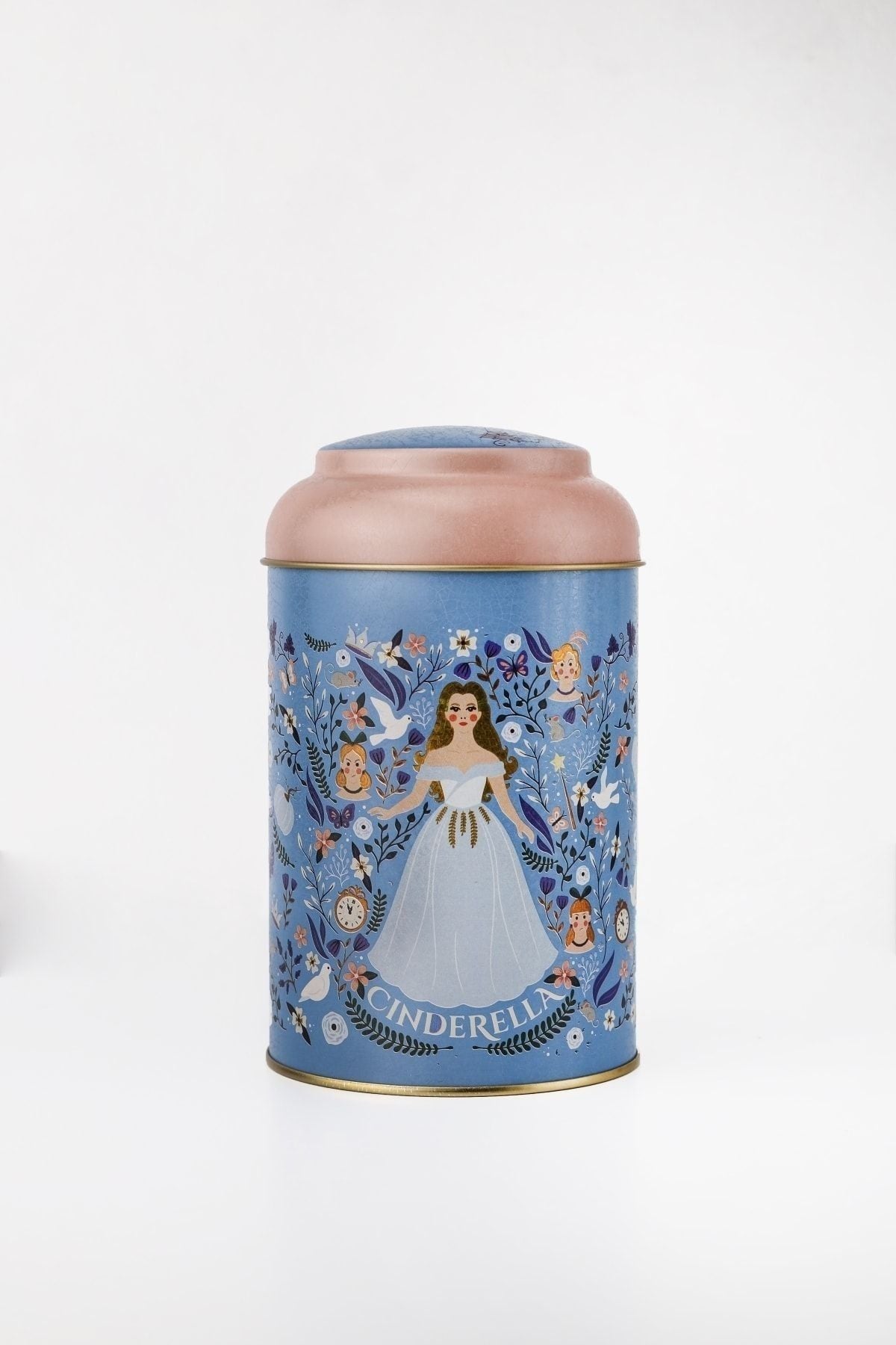 Fairytale Cinderella Desenli Yuvarlak Metal Saklama Kabı, 10,5 x 15 cm, 1,1 lt