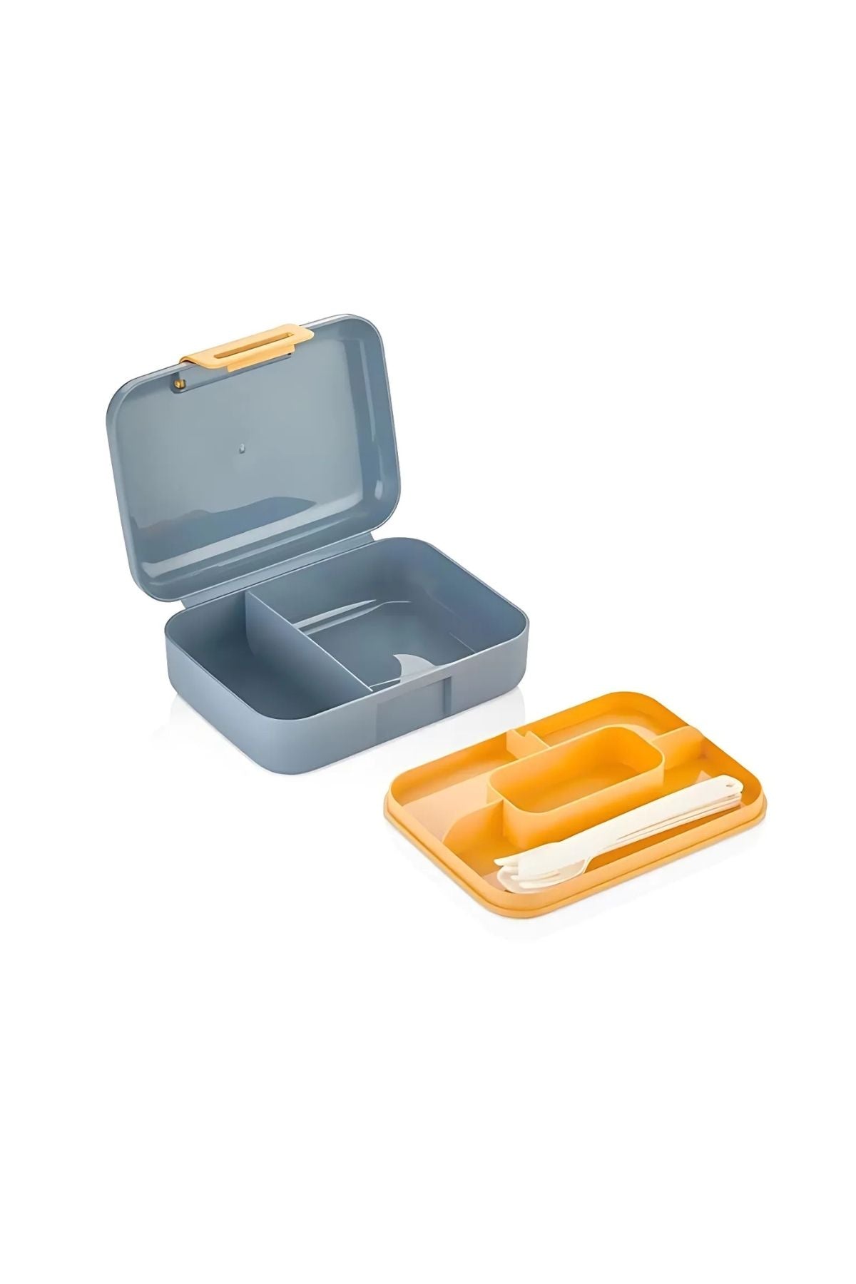 6 Bölmeli Yemek Saklama Kabı – Çatal, Kaşık ve Bıçaklı Beslenme Kutusu, Lunch Box Diyet, Mavi